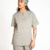 Womens zipper linen scrub top - Lighthouse