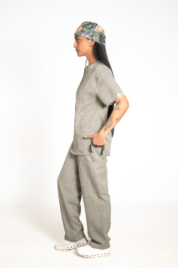 Womens zipper linen scrub top and womens straight leg linen scrub pants - Lighthouse