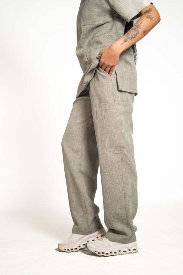 Womens zipper linen scrub top and womens straight leg linen scrub pants - Lighthouse