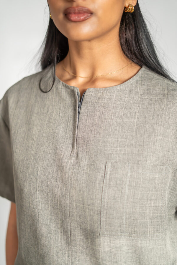 Womens zipper linen scrub top - Lighthouse
