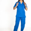 Womens Ve Stretch Scrub Top and Straight Leg Stretch Scrub Pants - Imperial Blue