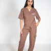 Womens Straight Leg Linen Scrub Pants - Cacao