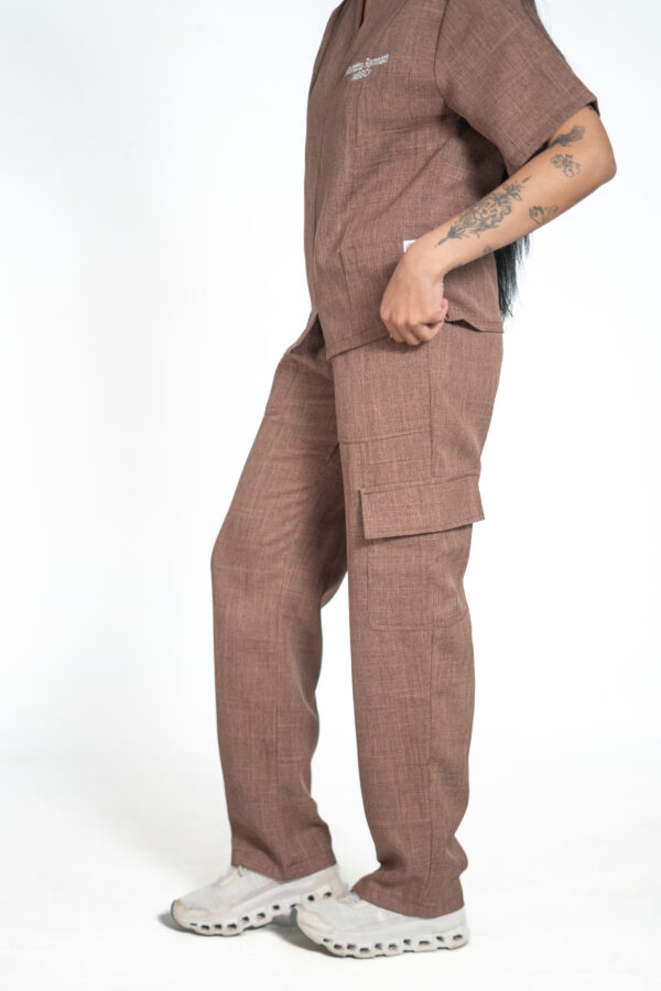 Womens Straight Leg Linen Scrub Pants - Cacao