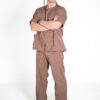 Mens papillon linen scrub top and mens papillon linen scrub pants - Cacao | Cacao Scrubs for Men