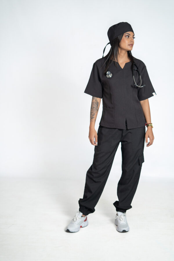 Madeleine stretch scrub top and jogger stretch scrub pants for women - black