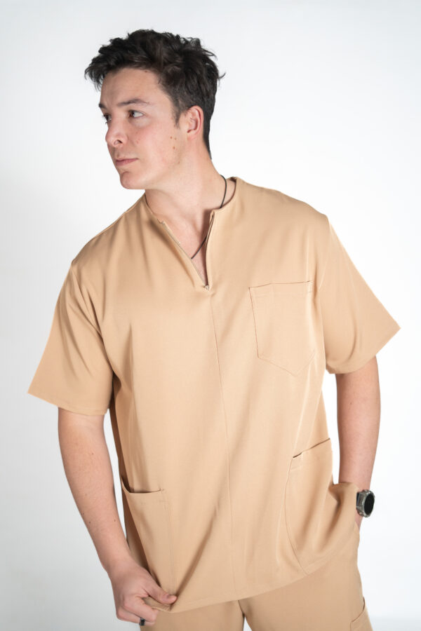 Mens zipper stretch scrub top - Caramel | Caramel Scrubs for Men