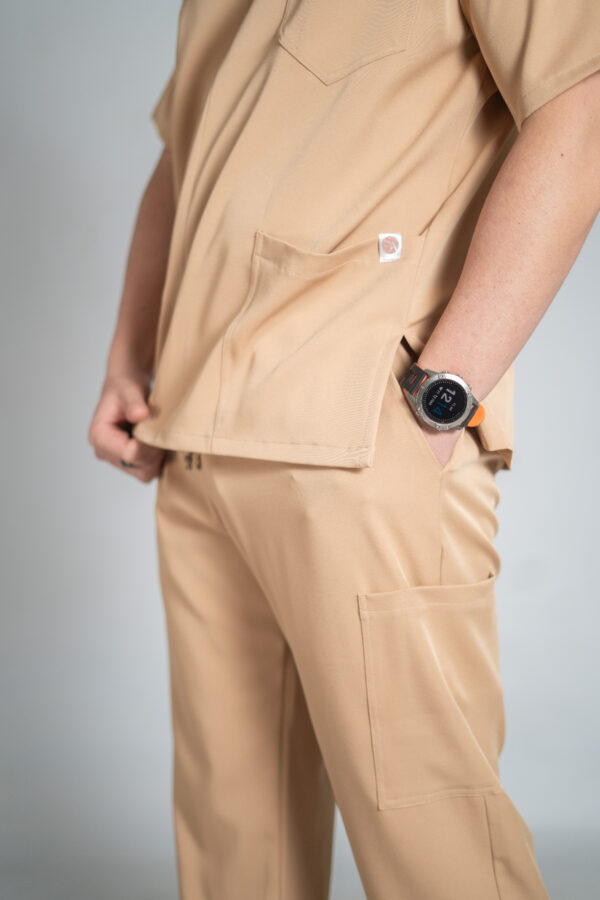 Mens straight leg stretch scrub pants - Caramel