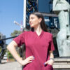 Womens Ve Stretch Scrub Top Maroon
