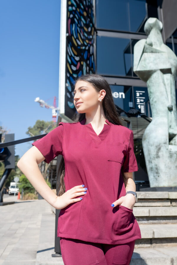 Womens Ve Stretch Scrub Top Maroon