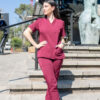 Women's Ve Stretch Scrub Top | Women's Jogger Stretch Scrub Pants - Maroon | Scrub Atelier