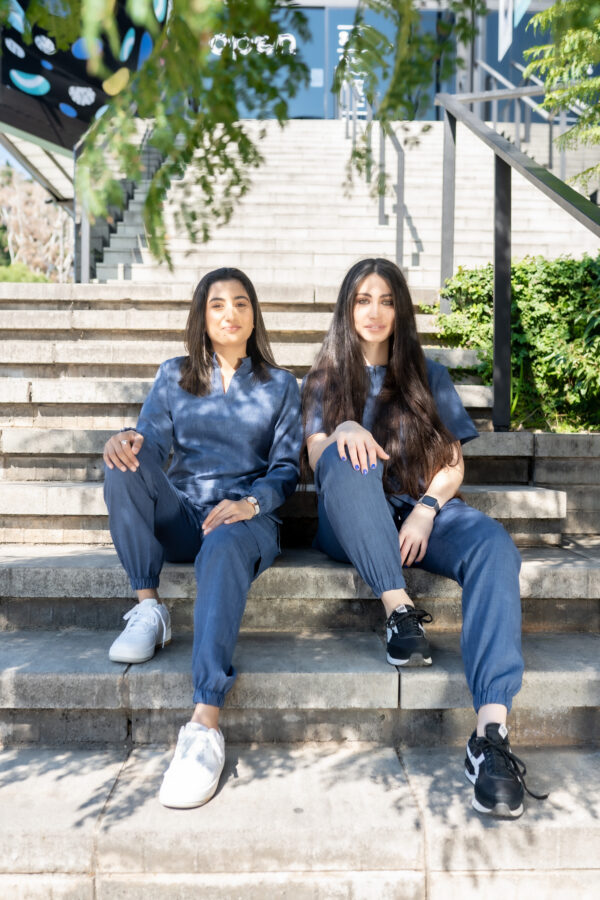 Womens Jogger Linen Scrub Pants - Denim Blue
