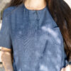 Zipper linen scrub top for women - denim blue