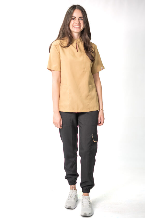 Mandarin polyblend scrub top for women - beige