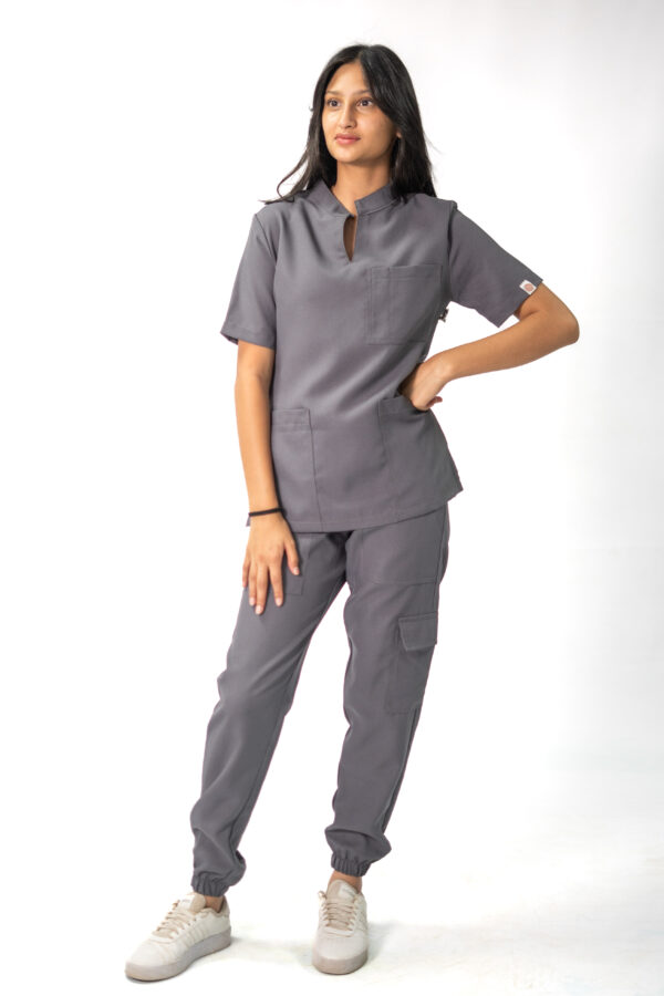 Mandarin polyblend scrub top for women - grey
