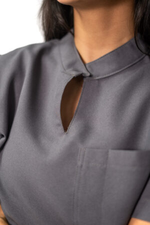 Mandarin polyblend scrub top for women - grey