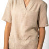 Ve linen scrub top for women — structured lapel neckline, Scrub Atelier