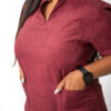 Mandarin linen scrub top for women - maroon
