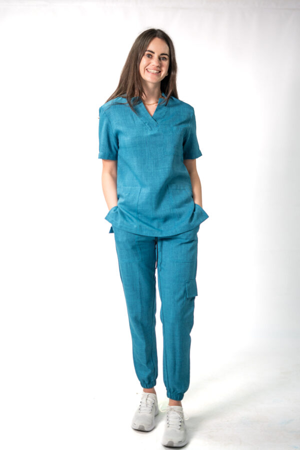 Ve linen scrub top for women - teal