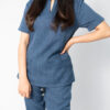 Mandarin linen scrub top for women - denim blue