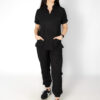 Mandarin stretch scrub top and jogger pants for women - black