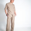 Mens papillon linen scrub top and mens papillon linen scrub pants - Beige