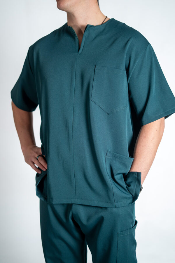 Mens zipper stretch scrub top - Emerald