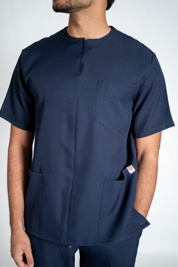 Men's Zipper PolyBlend Scrub Top - Navy Blue