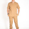 Mens zipper polyblend scrub top and mens jogger polyblend scrub pants - French Beige | French Beige Scrubs for Men