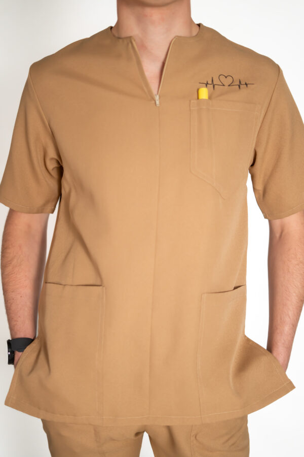 Men's Zipper PolyBlend Scrub Top - French Beige