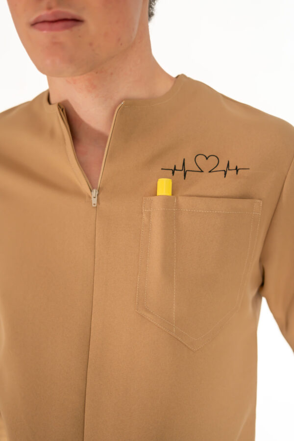 Men's Zipper PolyBlend Scrub Top - French Beige