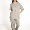 Womens zipper linen scrub top and womens straight leg linen scrub pants - Lighthouse