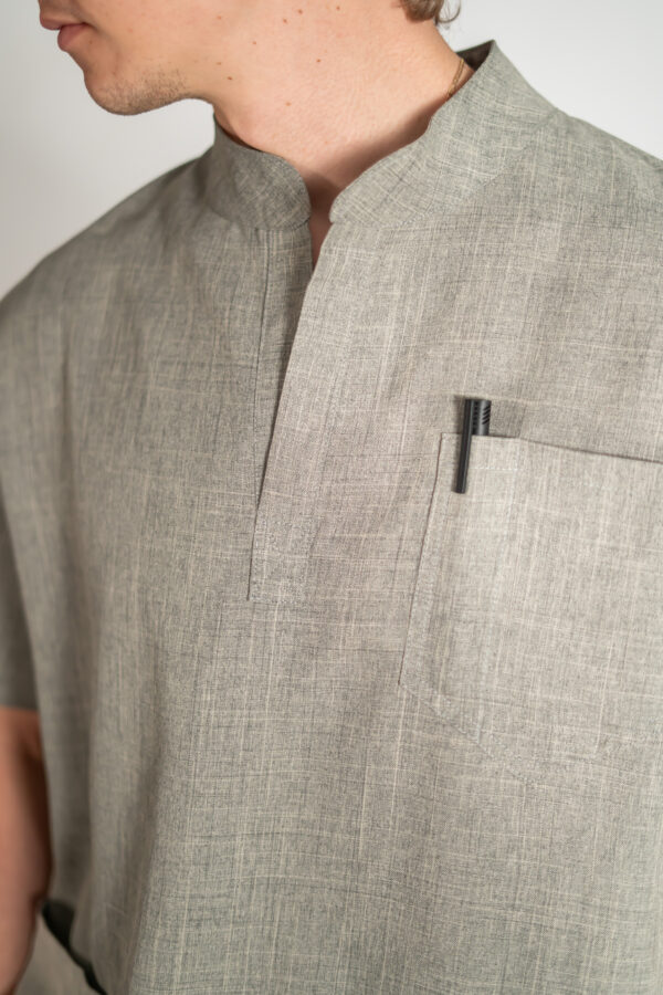Mens mandarin linen scrub top - Lighthouse