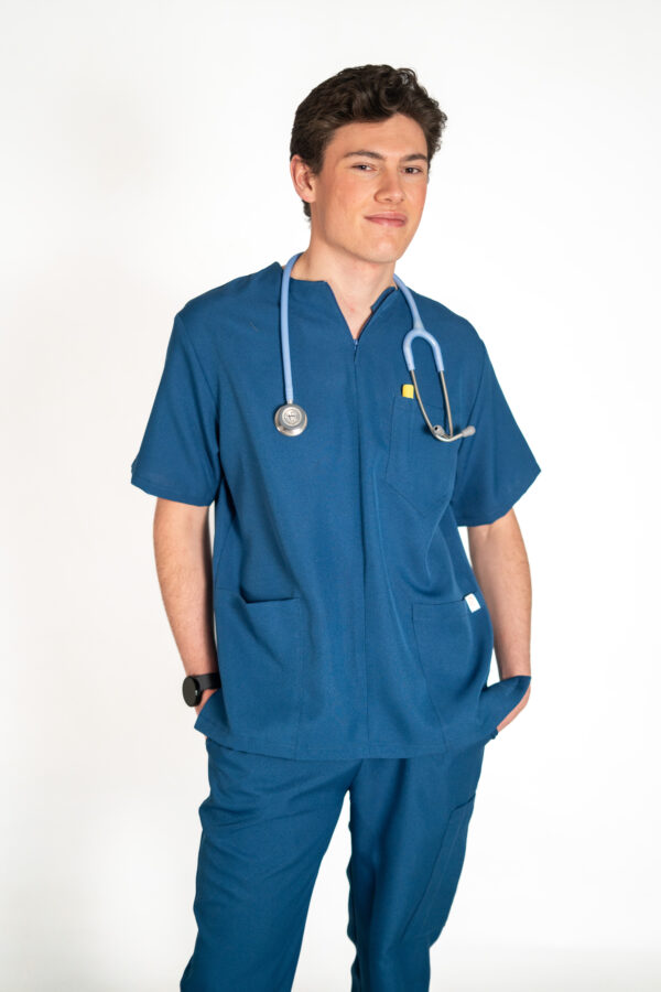 Men's Zipper PolyBlend Scrub Top - Cobalt Blue