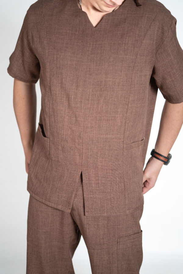 Mens papillon linen scrub top - Cacao