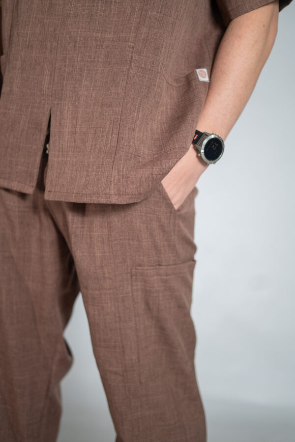 Mens papillon linen scrub top - Cacao