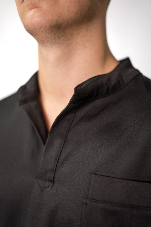 Mens mandarin stretch scrub top - Black | Black Scrubs for Men